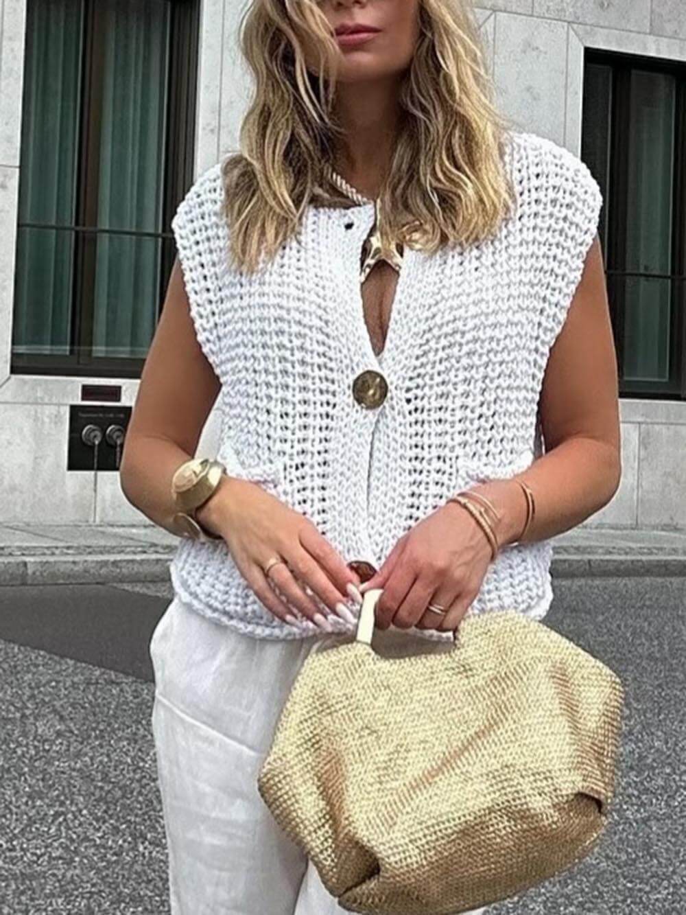 Dames Cropped Gebreid Vest Mouwloos 9