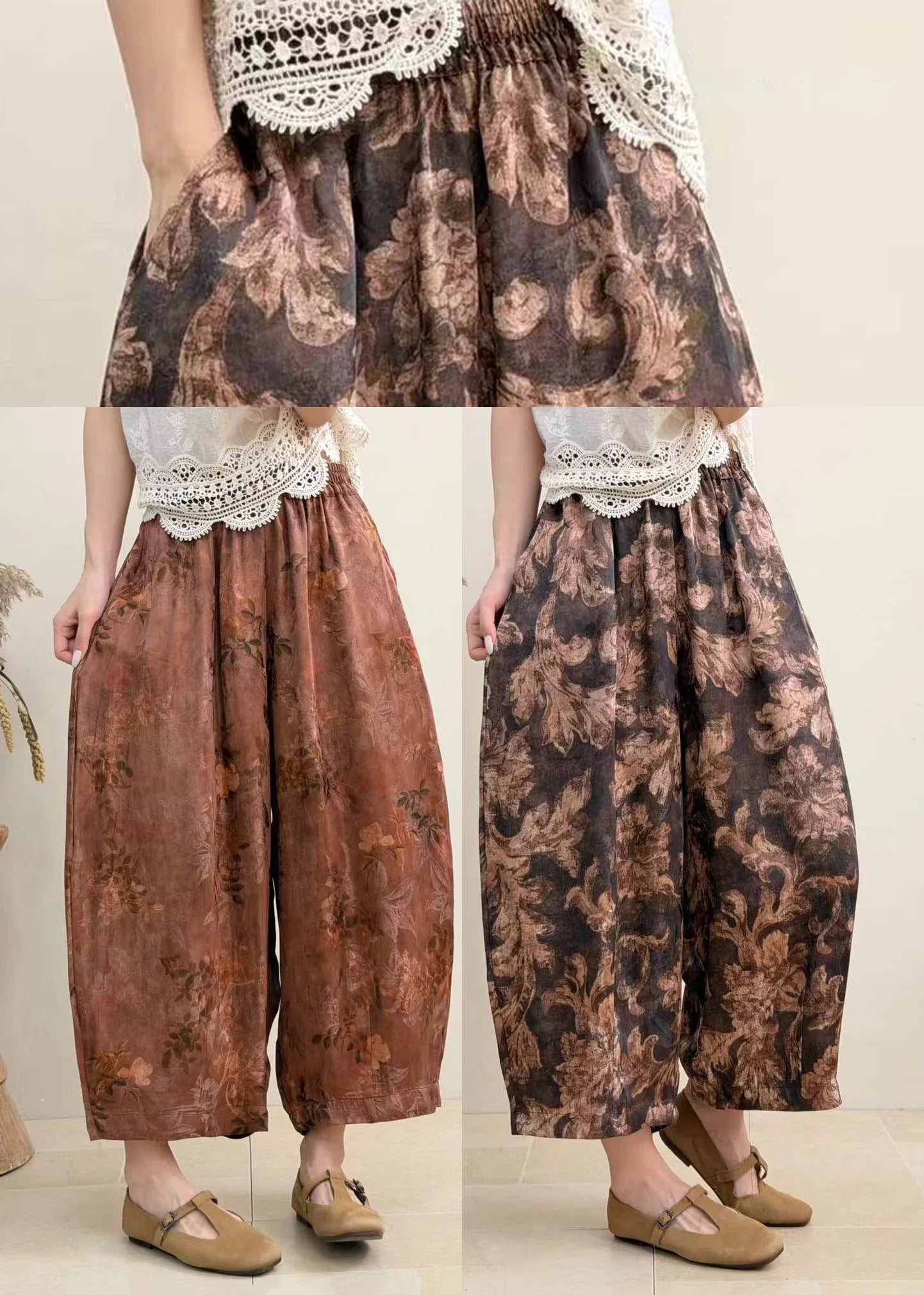 Dames Cropped Harembroek Met Print En Hoge Taille 4