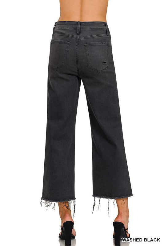Dames Cropped Jeans Hoge Taille Gewassen Zwart 2