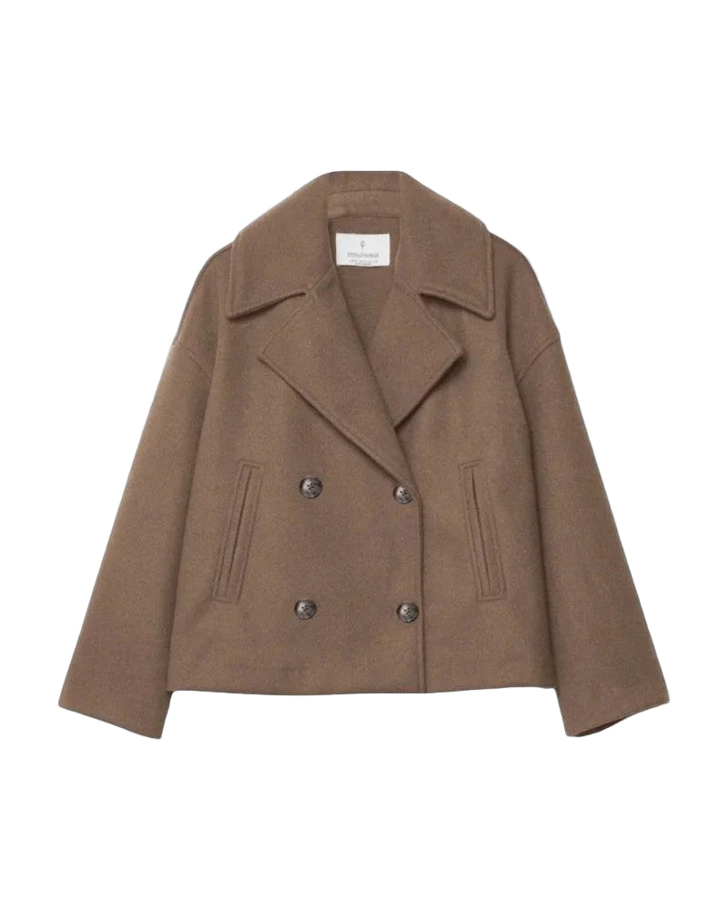 Dames Cropped Peacoat met Dubbele Rij Knopen 0