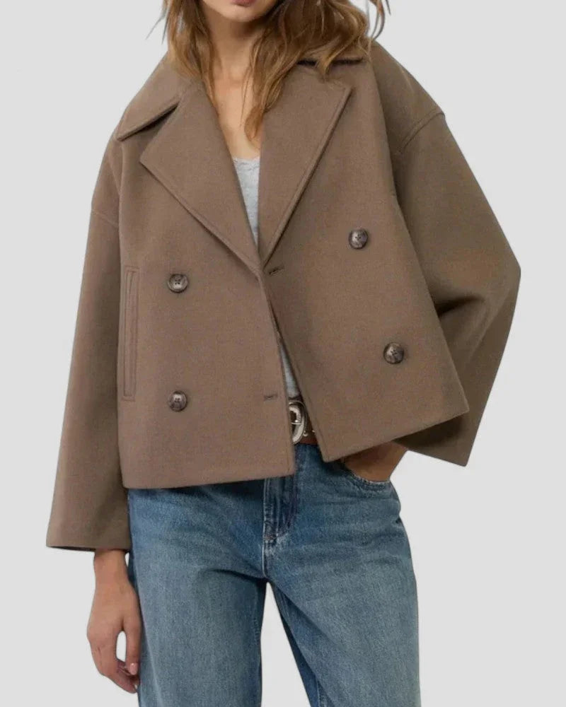 Dames Cropped Peacoat met Dubbele Rij Knopen 1