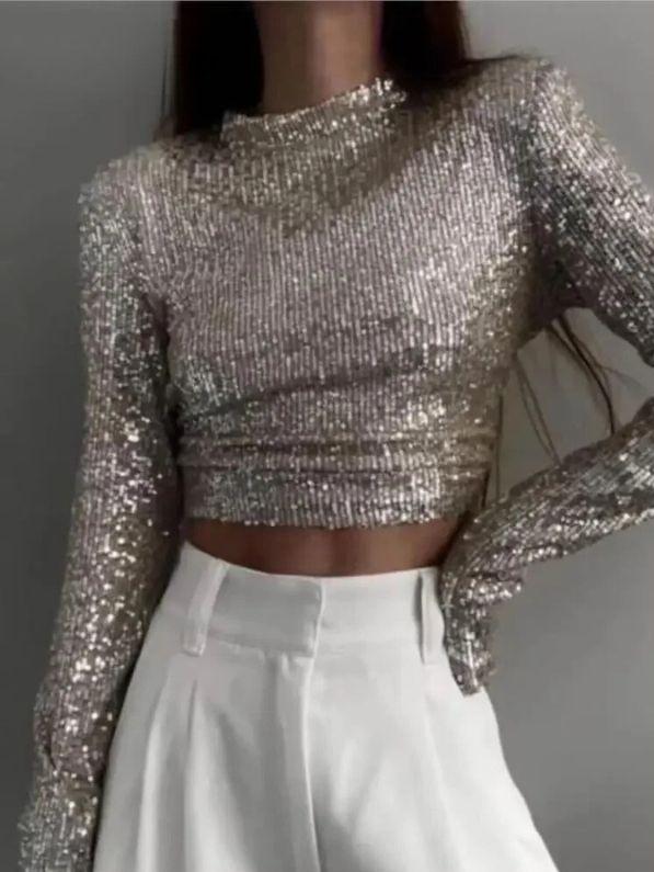 Dames Cropped Top met Pailletten 2