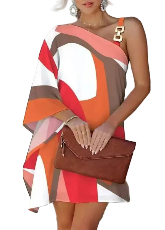 Dames Dagjurk Asymmetrische Schouderprint Casual 0