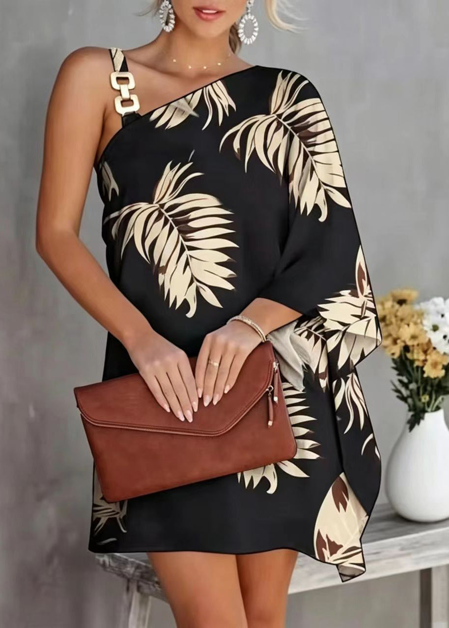 Dames Dagjurk Asymmetrische Schouderprint Casual 1