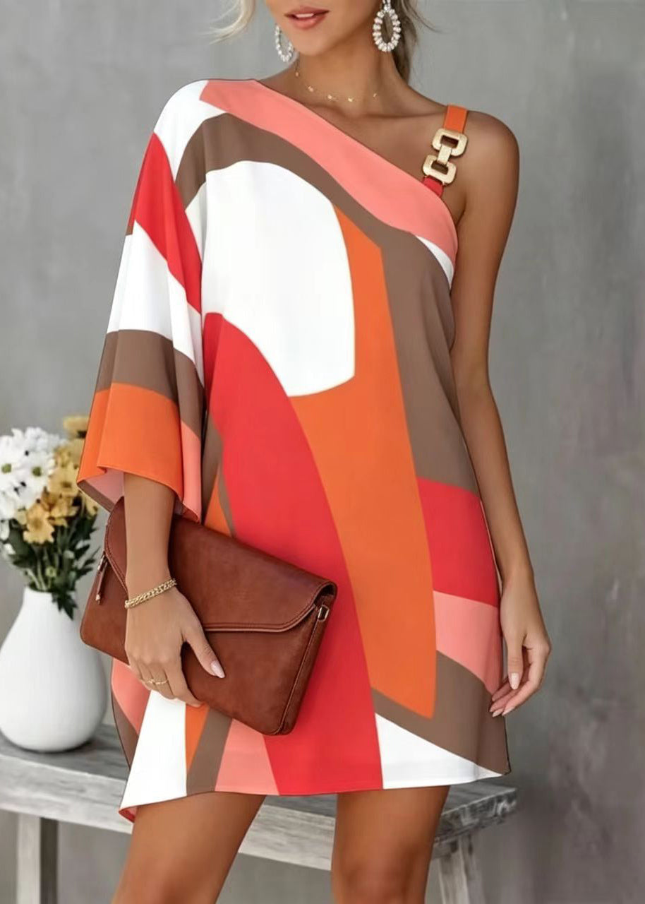 Dames Dagjurk Asymmetrische Schouderprint Casual 3