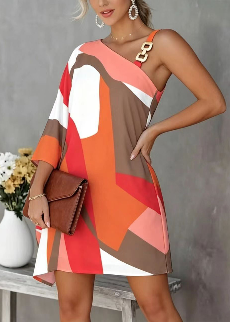 Dames Dagjurk Asymmetrische Schouderprint Casual 4