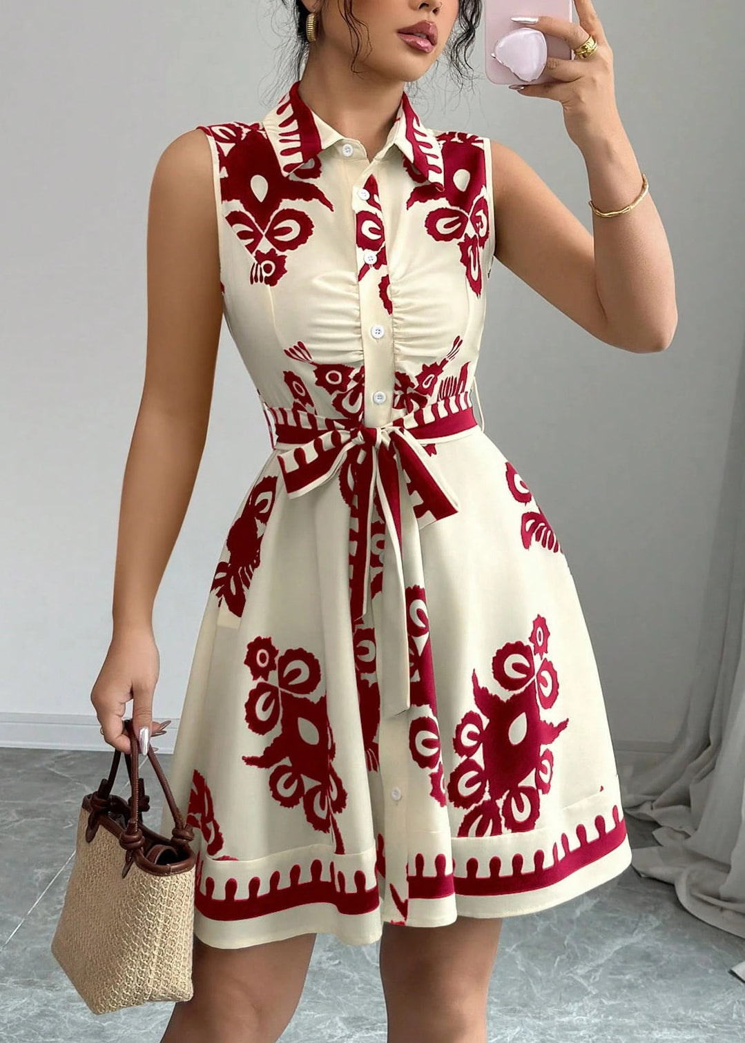 Dames Dagjurk Met Tailleprint En Stropdasdetail 1