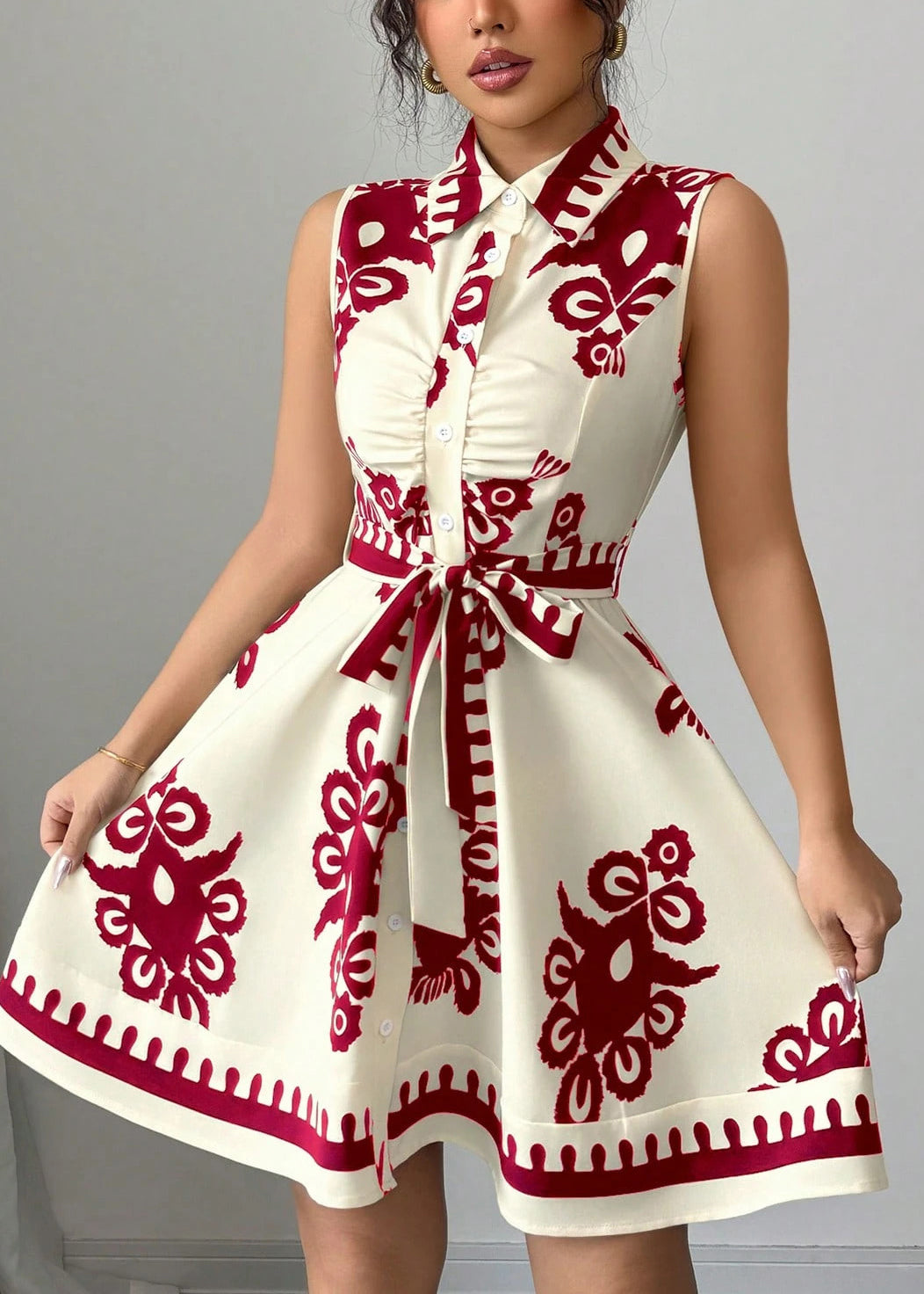 Dames Dagjurk Met Tailleprint En Stropdasdetail 2
