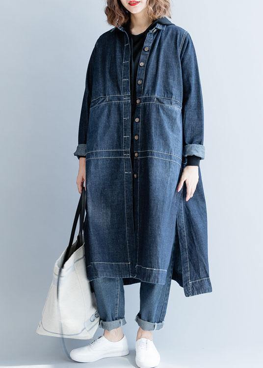 Dames Denim Blauw Losse Jas met Open Zijkanten 1