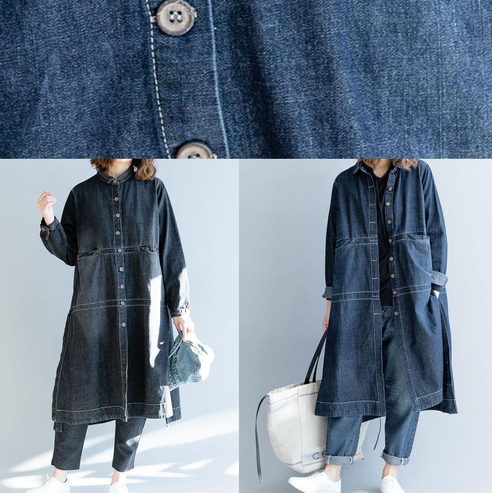Dames Denim Blauw Losse Jas met Open Zijkanten 4