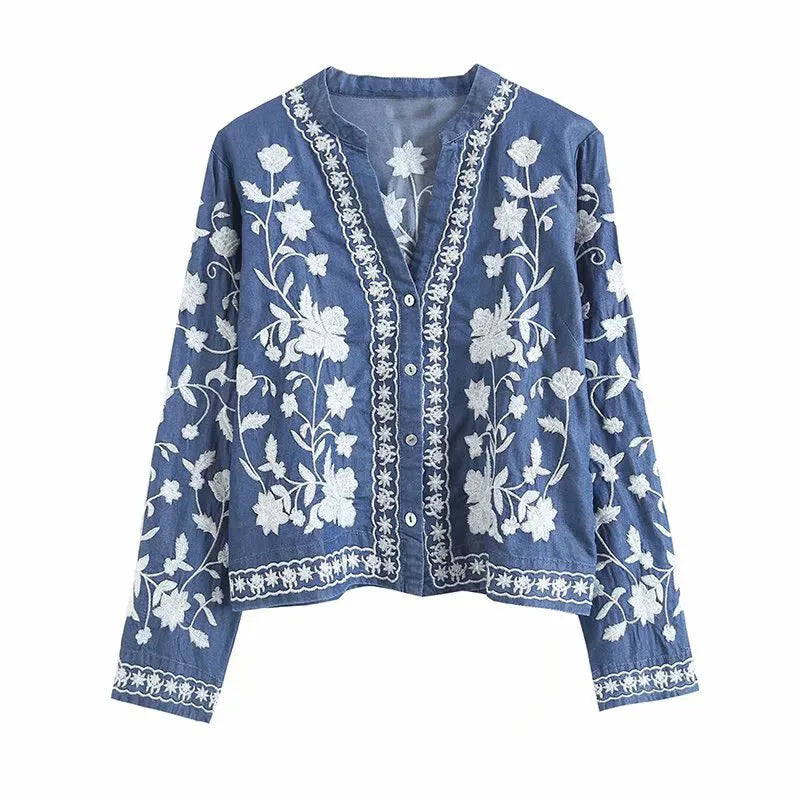 Dames Denim Blouse Boho Stijl 3