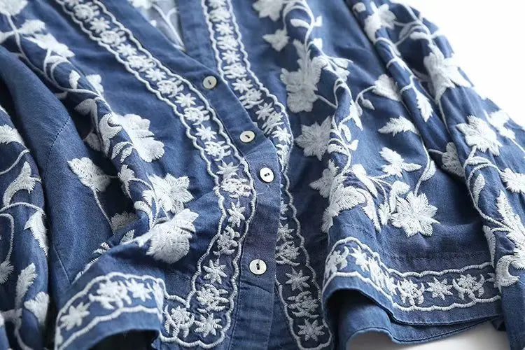 Dames Denim Blouse Boho Stijl 4