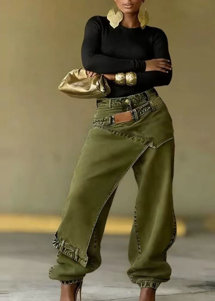 Dames Denim Broek Asymmetrisch Patchwork 3