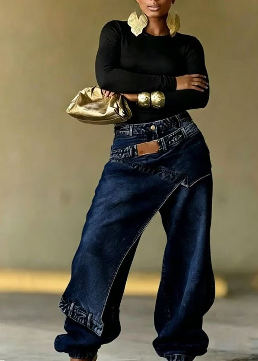 Dames Denim Broek Asymmetrisch Patchwork 4
