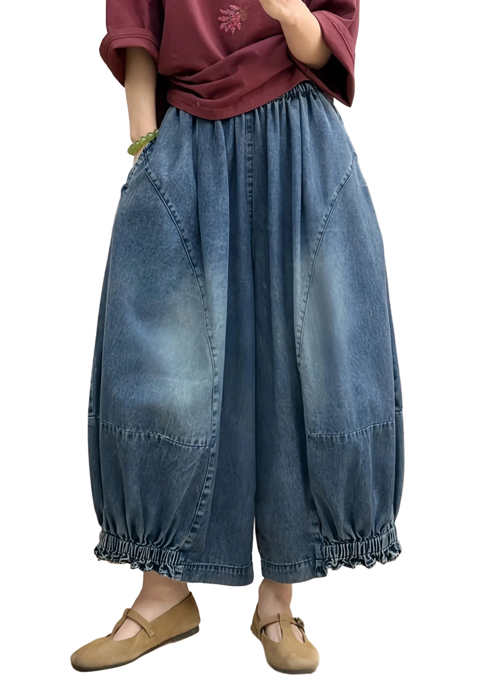 Dames Denim Broek Losvallend Lantaarnmodel 0