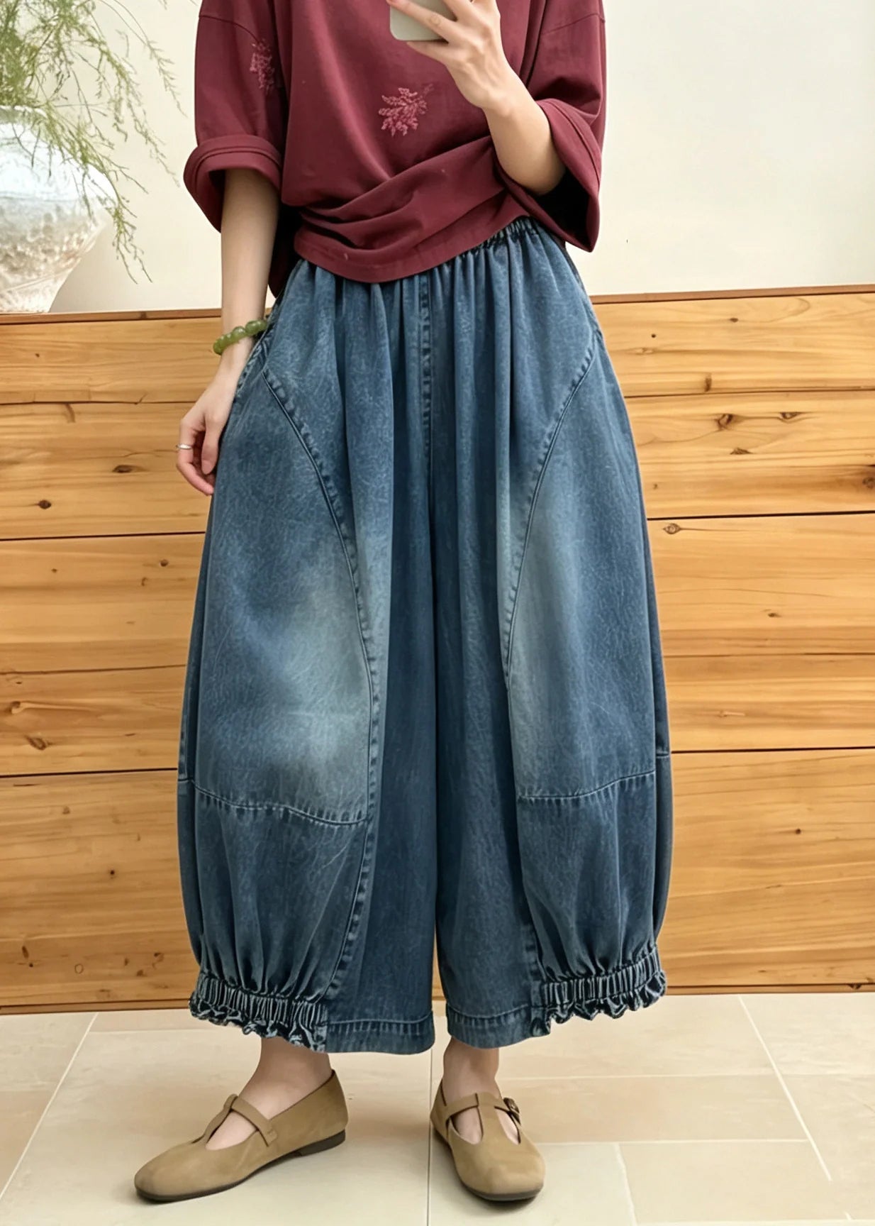 Dames Denim Broek Losvallend Lantaarnmodel 3