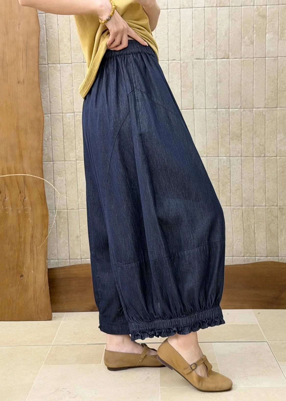 Dames Denim Broek Losvallend Patchwork Wijde Pijpen 3