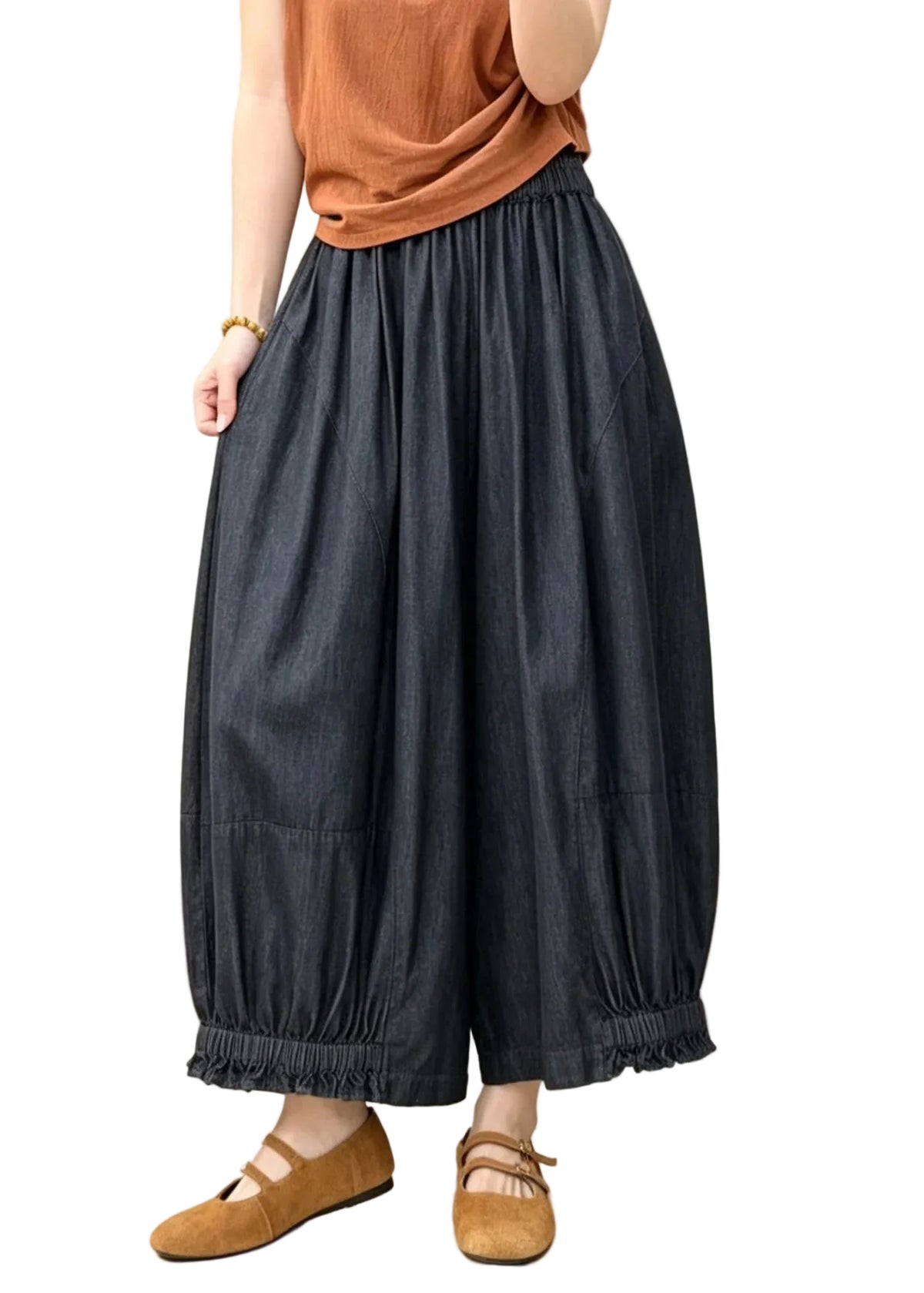 Dames Denim Broek Met Rucheszakken En Patchwork 0