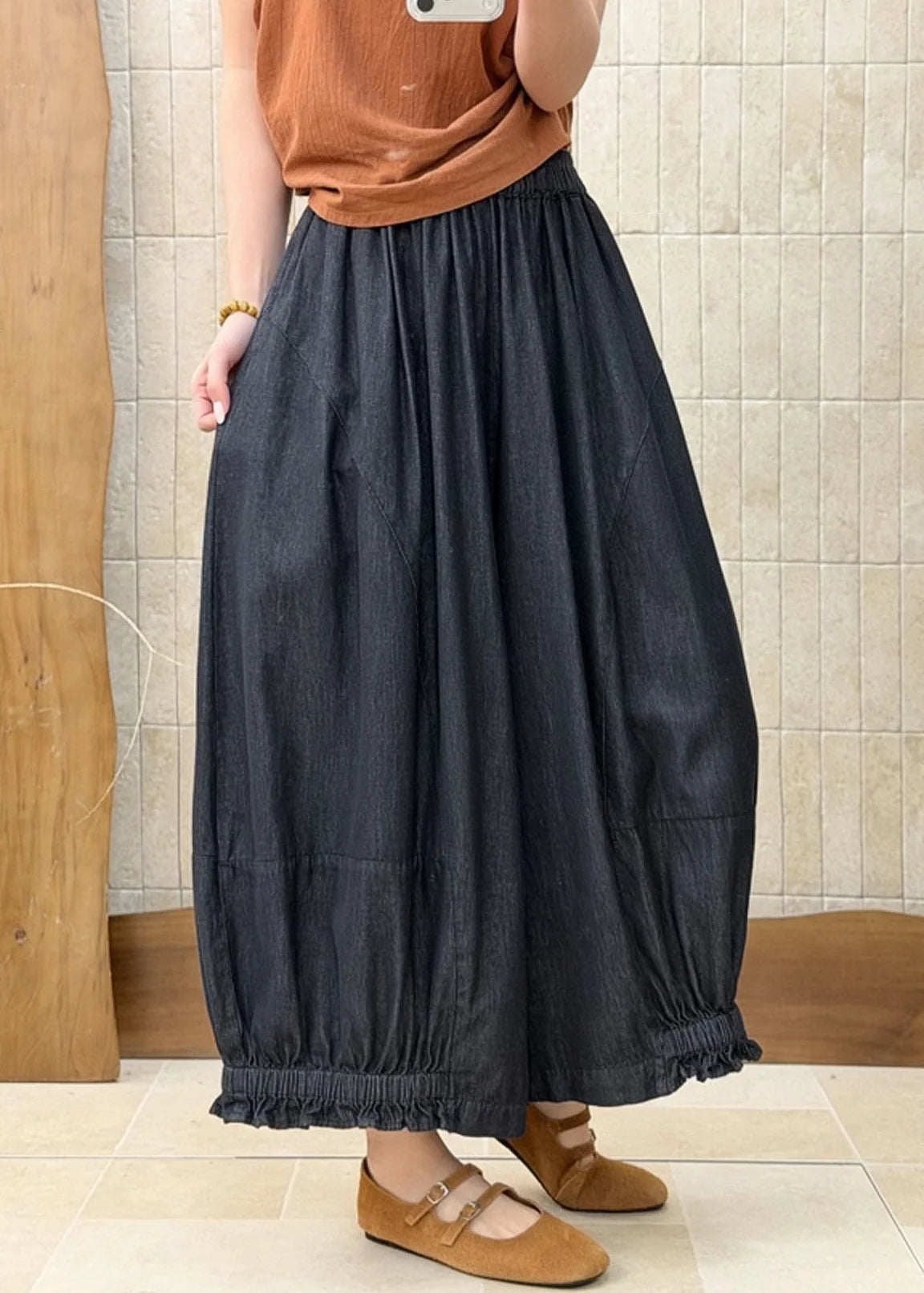 Dames Denim Broek Met Rucheszakken En Patchwork 1