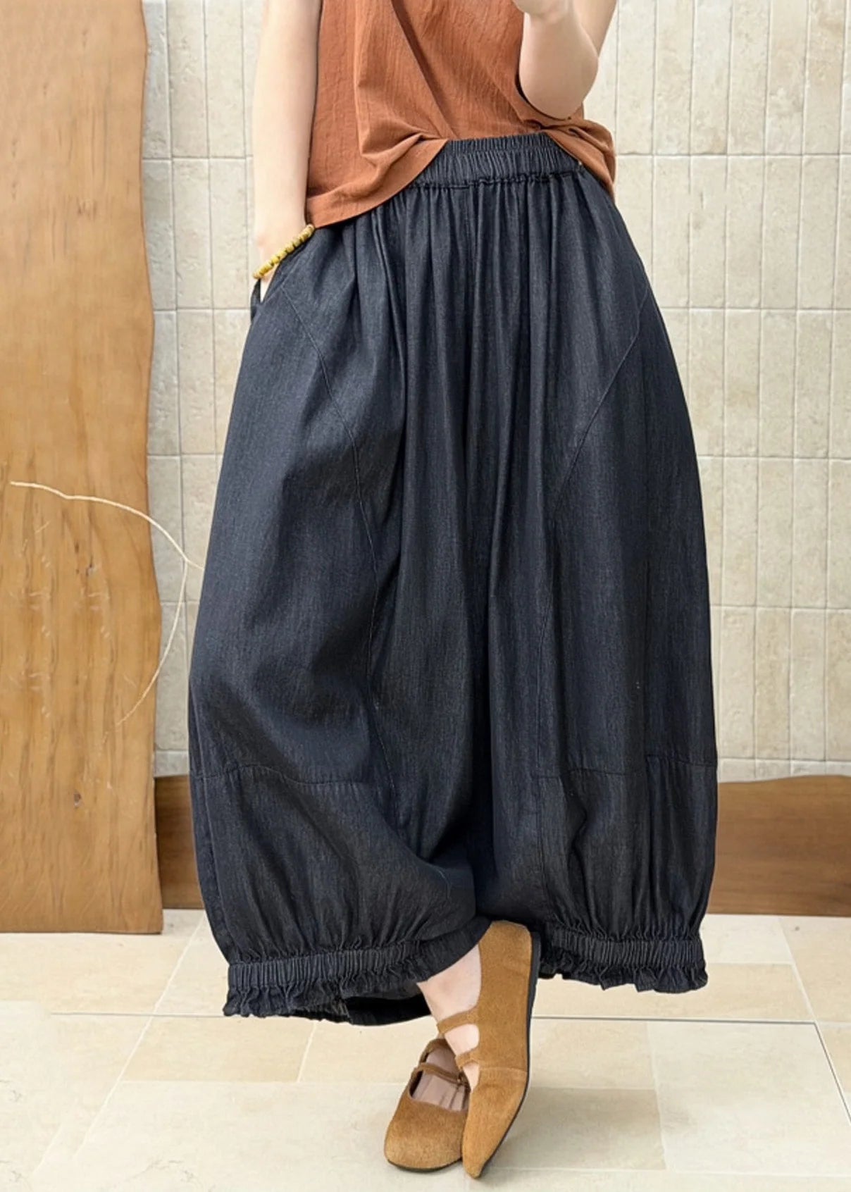 Dames Denim Broek Met Rucheszakken En Patchwork 2