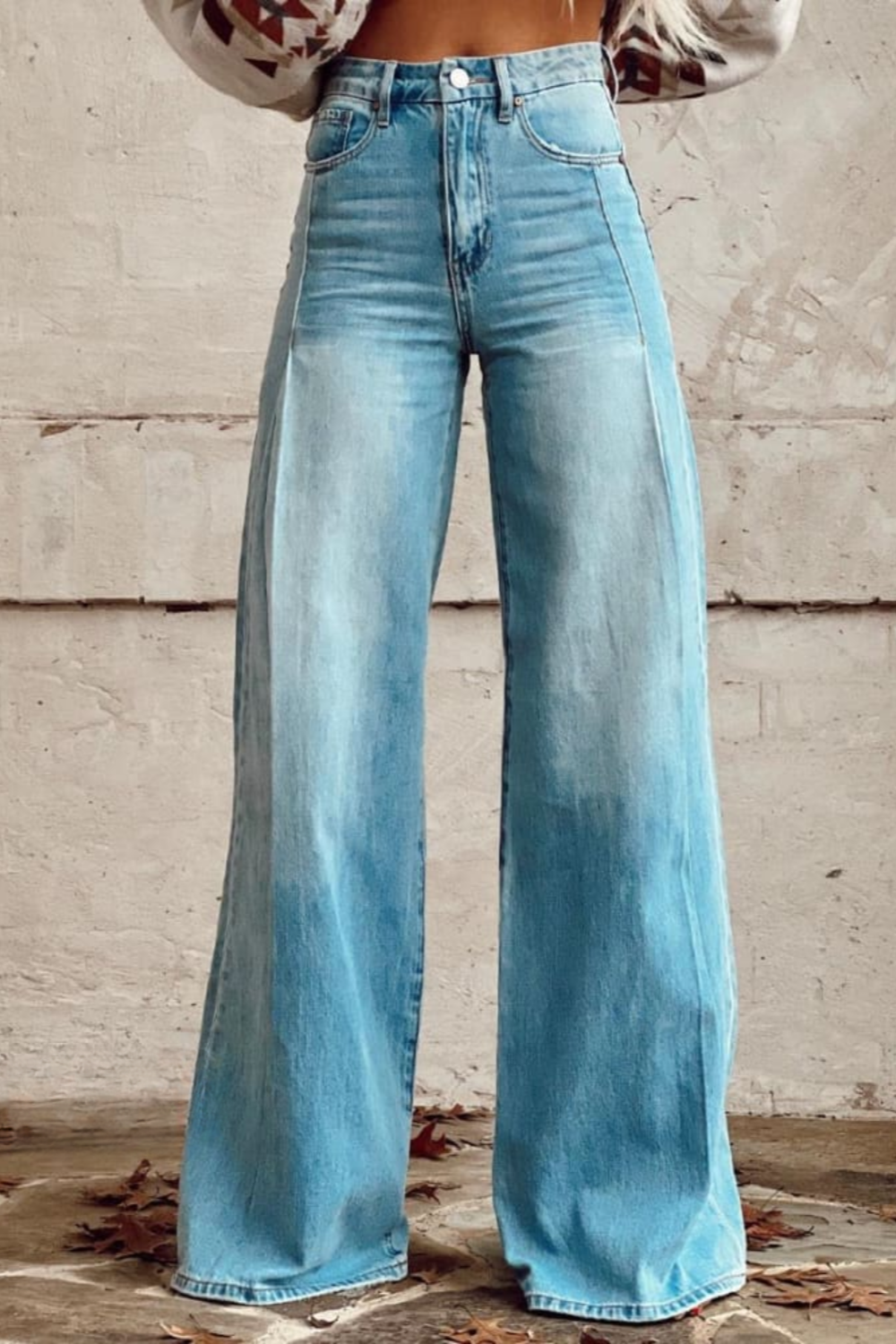 Dames Denim Broek Met Wijde Pijpen 1