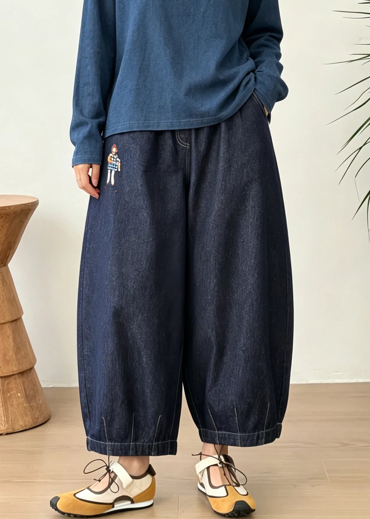 Dames Denim Broek Patchwork Lantaarnmodel 3