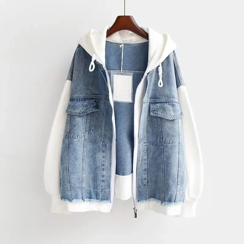 Dames Denim Hoodie Retro Stijl 0