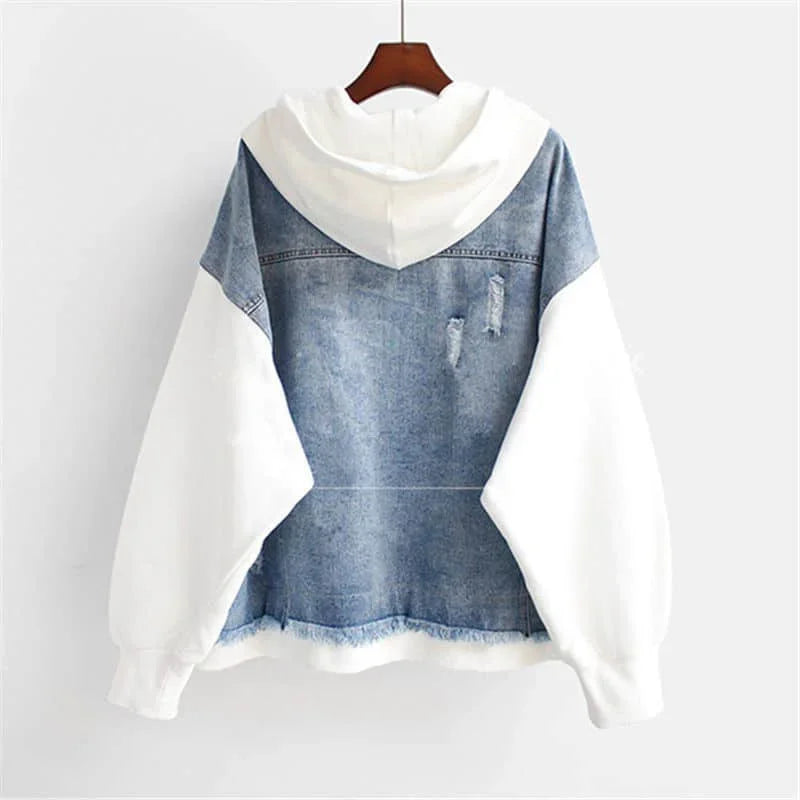 Dames Denim Hoodie Retro Stijl 3