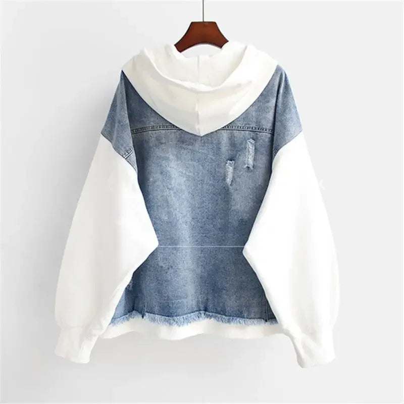 Dames Denim Hoodie Retro Stijl 4