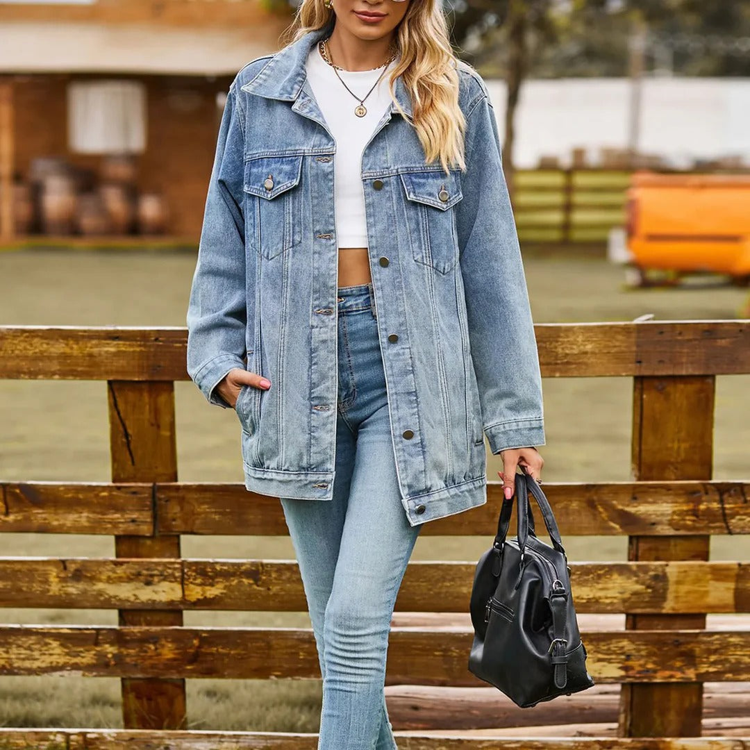Dames Denim Jas Klassiek Stijl 0
