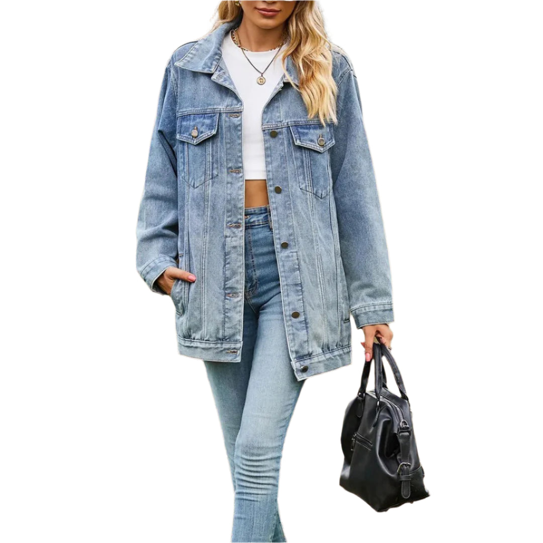 Dames Denim Jas Klassiek Stijl 0