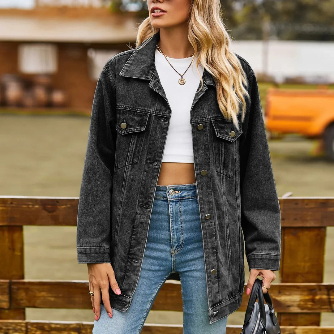Dames Denim Jas Klassiek Stijl 1