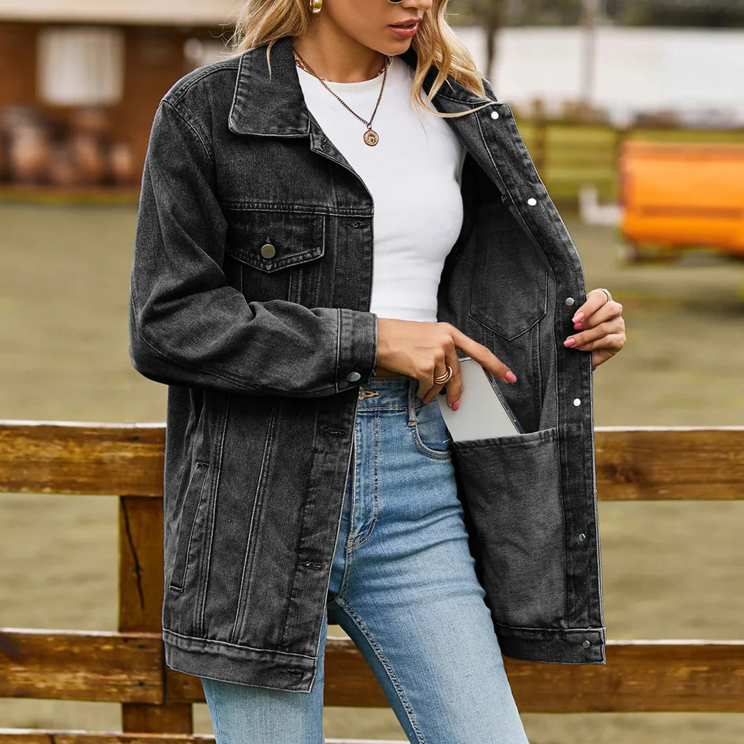 Dames Denim Jas Klassiek Stijl 2