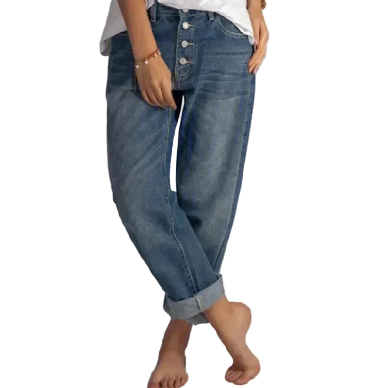 Dames Denim Jeans Hoge Taille Losse Pasvorm 0