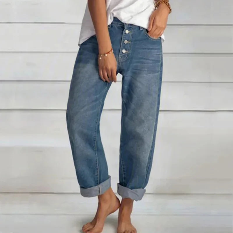 Dames Denim Jeans Hoge Taille Losse Pasvorm 1