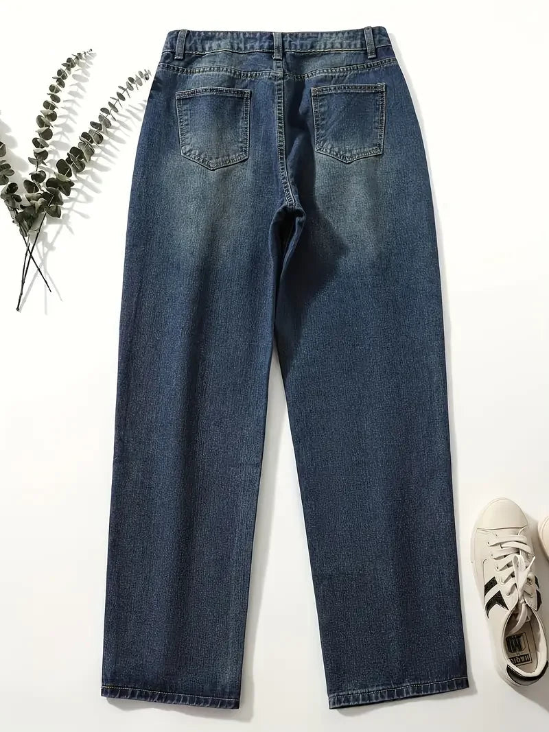 Dames Denim Jeans Hoge Taille Losse Pasvorm 4