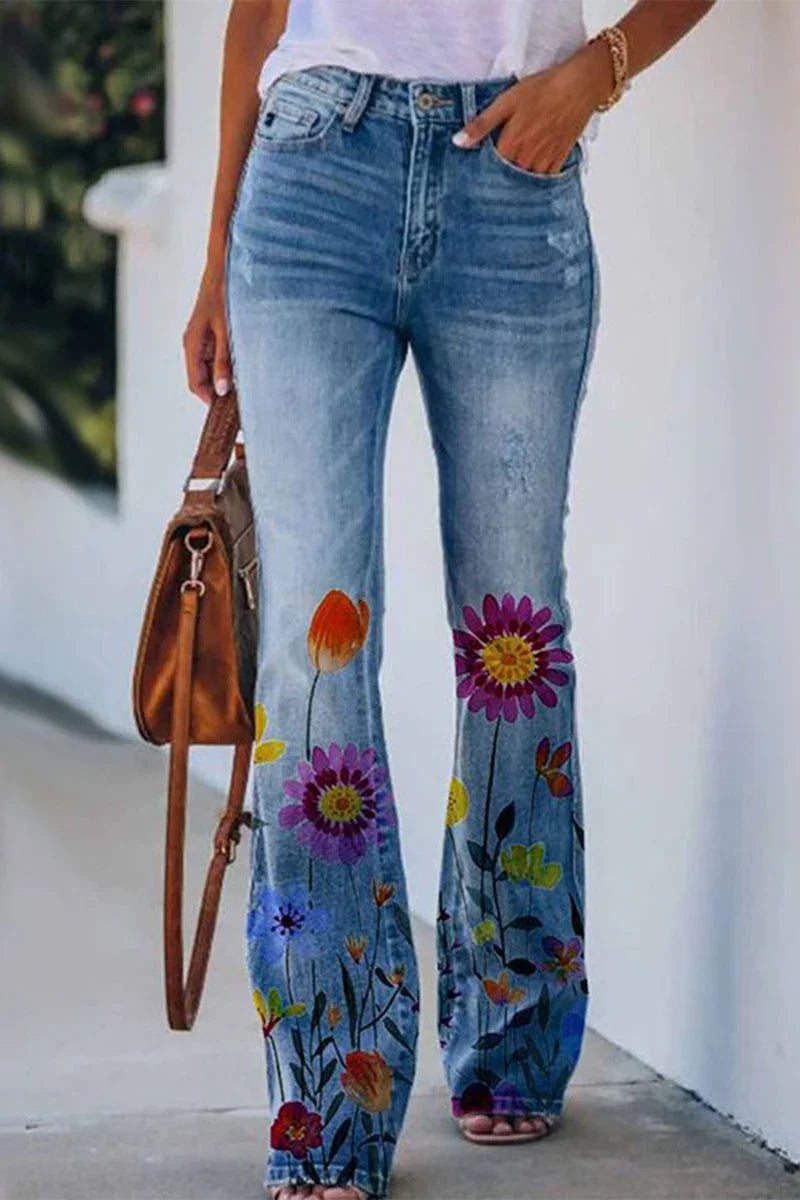 Dames Denim Jeans met Bloemenzakdetails 1