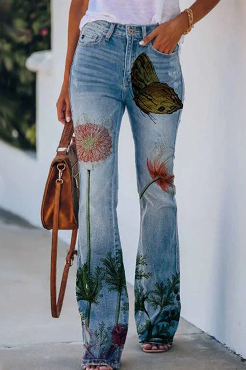 Dames Denim Jeans met Bloemenzakdetails 2