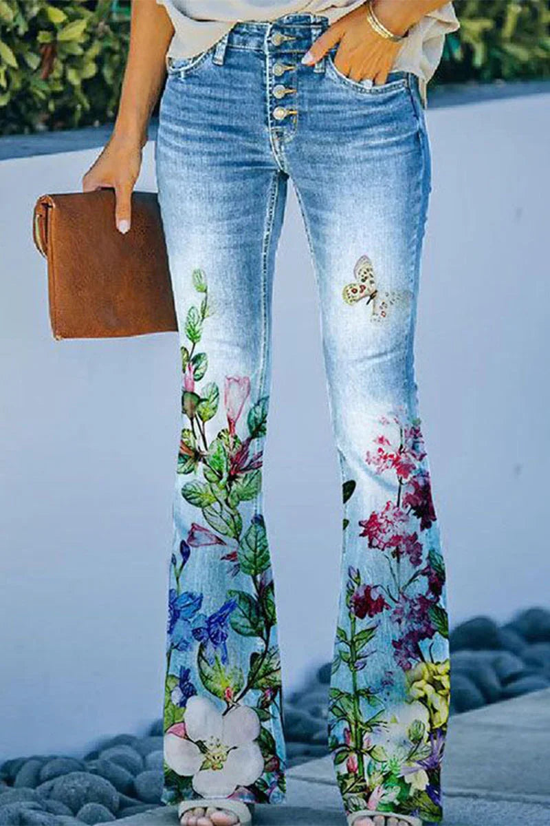 Dames Denim Jeans met Bloemenzakdetails 4