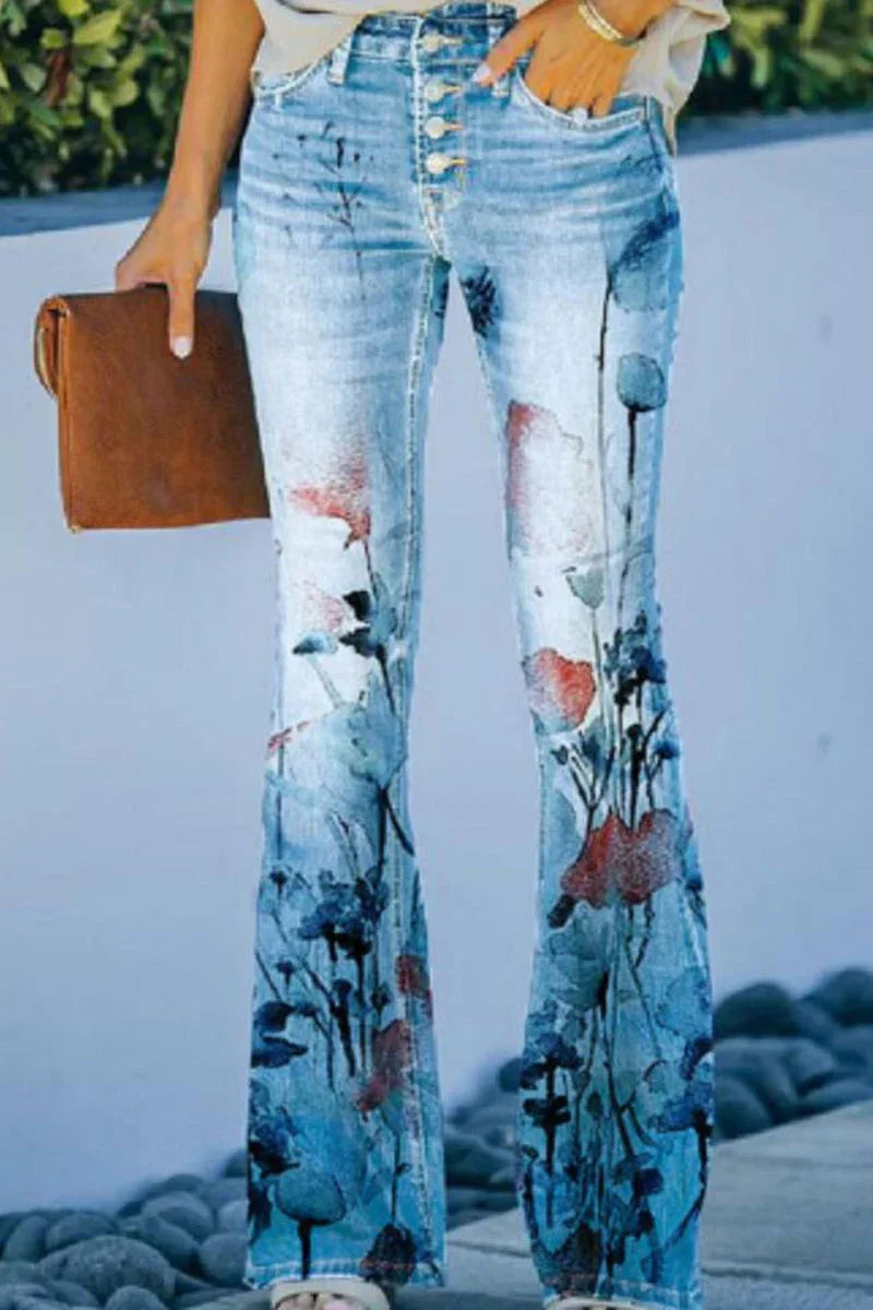 Dames Denim Jeans met Bloemenzakdetails 7