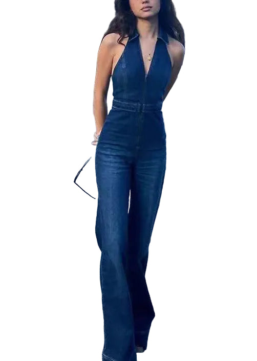 Dames Denim Jumpsuit Mouwloos Met Peterpankraag 0