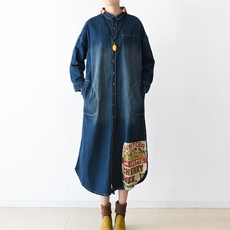 Dames Denim Jurk Lange Patchwork Casual Stijl 2
