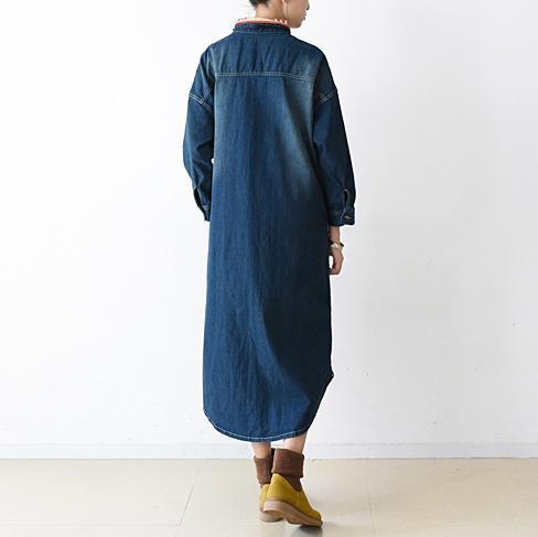 Dames Denim Jurk Lange Patchwork Casual Stijl 3
