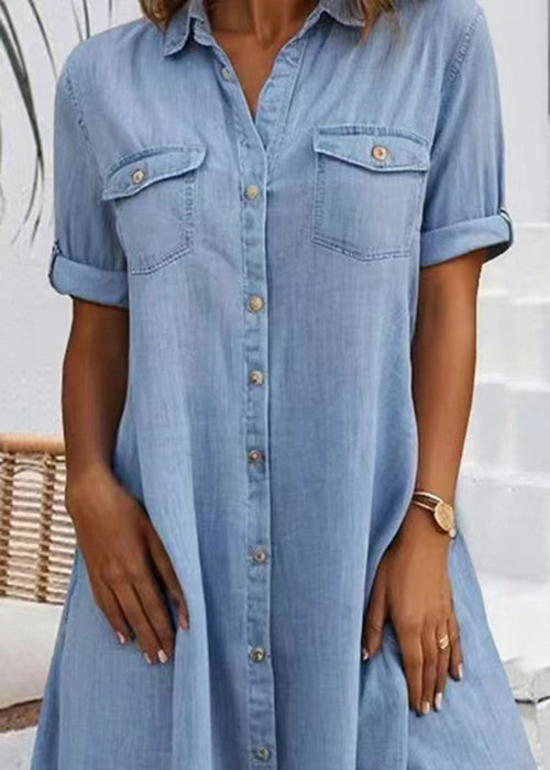 Dames Denim Jurk met Peter Pan Kraag en Zakken 3