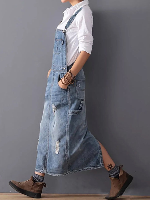 Dames Denim Latzkleid Casual Stijl 1