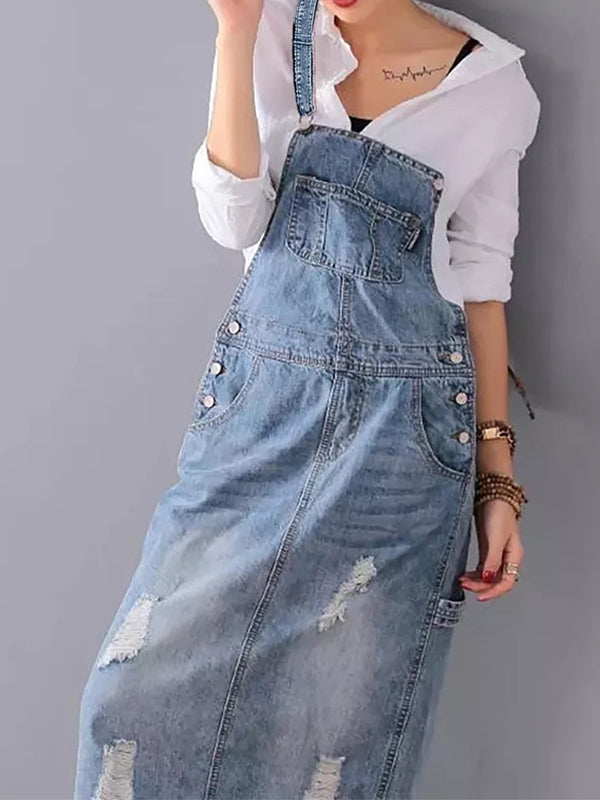 Dames Denim Latzkleid Casual Stijl 4