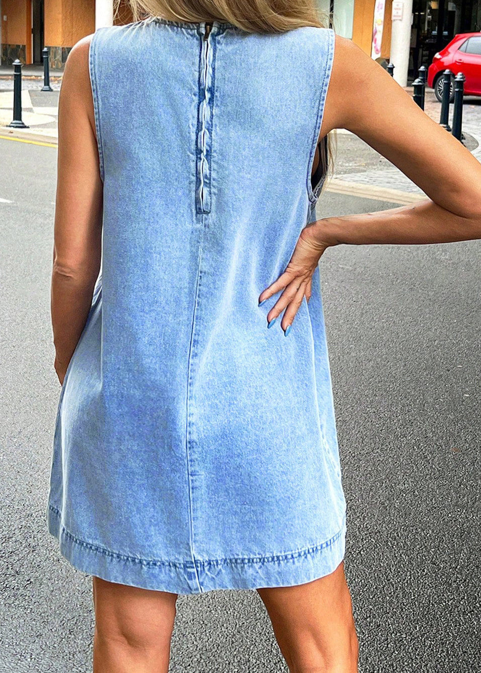 Dames Denim Mini-jurk Mouwloos O-hals 4
