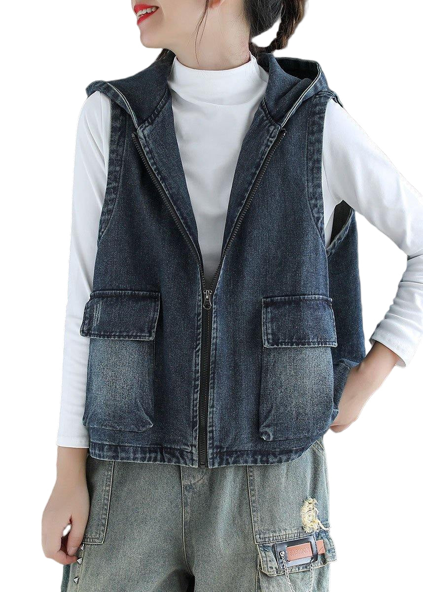 Dames Denim Mouwloze Vest met Ritszakken 0
