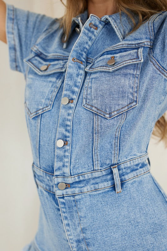 Dames Denim Romper Met Knopen En Frayed Hem 2