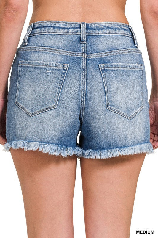 Dames Denim Shorts Met Raw Frayed Hem Midden 2